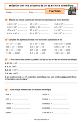 Multiplier par une puissance de 10 et écriture scientifique - Exercices avec les corrigés : 2eme Secondaire - PDF à imprimer