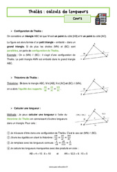 Calcul de longueur (Théorème de Thalès) - Séquence complète : 2eme Secondaire - PDF à imprimer