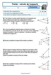Calcul de longueur (Théorème de Thalès) - Examen Evaluation avec la correction : 2eme Secondaire - PDF à imprimer