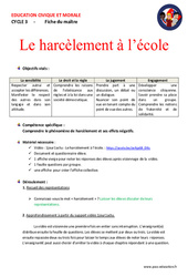 Le harcèlement à l’école - Séquence - Fiche de préparation - EMC : 4eme, 5eme Primaire - PDF à imprimer