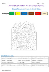 Passé simple des verbes du 2ème et  groupe - Coloriage magique : 4eme Primaire - PDF à imprimer