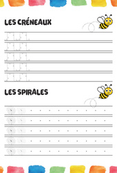 Les créneaux et les spirales - Fichier graphisme : 1ere, 2eme, 3eme Maternelle - Cycle Fondamental - PDF à imprimer
