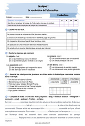 Le vocabulaire de l’information - Examen Evaluation avec la correction : 2eme Secondaire - PDF à imprimer
