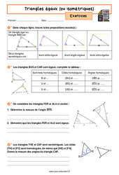 Triangles égaux (ou isométriques) - Exercices avec les corrigés : 2eme Secondaire - PDF à imprimer