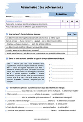 Les déterminants (possessif, interrogatif, exclamatif, numéral , indéfini) - Examen Evaluation avec la correction : 2eme Secondaire - PDF à imprimer