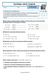 Synthèse calcul littéral - Examen Evaluation avec la correction : 2eme Secondaire - PDF à imprimer