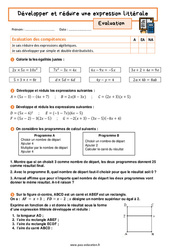 Développer et réduire une expression littérale - Examen Evaluation avec la correction : 3eme Secondaire - PDF à imprimer