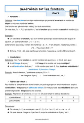 Généralités sur les fonctions - Cours : 3eme Secondaire - PDF à imprimer