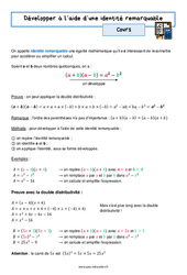 Développer à l’aide d’une identité remarquable - Cours : 3eme Secondaire - PDF à imprimer