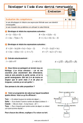 Développer à l’aide d’une identité remarquable - Examen Evaluation avec la correction : 3eme Secondaire - PDF à imprimer