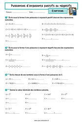 Puissances d’exposants positifs ou négatifs - Exercices avec les corrigés : 3eme Secondaire - PDF à imprimer
