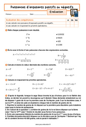 Puissances d’exposants positifs ou négatifs - Examen Evaluation avec la correction : 3eme Secondaire - PDF à imprimer