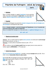 Calcul de longueur - Théorème de Pythagore - Séquence complète : 3eme Secondaire - PDF à imprimer