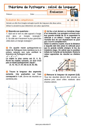 Calcul de longueur - Théorème de Pythagore - Examen Evaluation avec la correction : 3eme Secondaire - PDF à imprimer