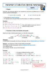 Factoriser avec une identité remarquable - Séquence complète : 3eme Secondaire - PDF à imprimer