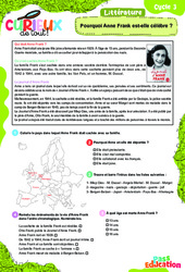 Pourquoi Anne Frank est - elle célèbre ? - Curieux de tout : 4eme, 5eme, 6eme Primaire - PDF à imprimer