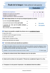 Voix active et voix passive - Examen Evaluation avec la correction : 2eme Secondaire - PDF à imprimer