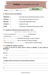 Le vocabulaire relatif à la ville - Exercices avec les corrigés : 2eme Secondaire - PDF à imprimer