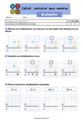 Multiplier deux nombres - Examen Evaluation : 2eme Primaire - PDF à imprimer