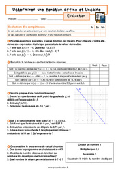 Déterminer une fonction affine et linéaire - Examen Evaluation avec la correction : 3eme Secondaire - PDF à imprimer