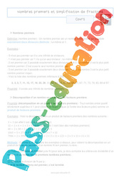 Nombres premiers et simplification de fractions - Séquence complète : 3eme Secondaire - PDF à imprimer