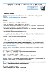 Nombres premiers et simplification de fractions - Cours : 3eme Secondaire - PDF à imprimer