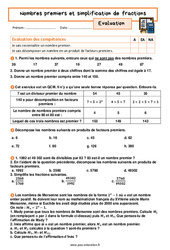 Nombres premiers et simplification de fractions - Examen Evaluation avec la correction : 3eme Secondaire - PDF à imprimer