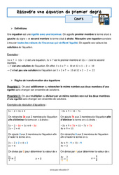 Résoudre une équation du premier degré - Séquence complète : 3eme Secondaire - PDF à imprimer
