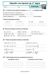 Résoudre une équation du premier degré - Exercices avec les corrigés : 3eme Secondaire - PDF à imprimer