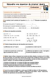 Résoudre une équation du premier degré - Examen Evaluation avec la correction : 3eme Secondaire - PDF à imprimer