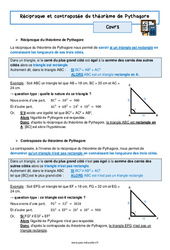 Réciproque et contraposée du théorème de Pythagore - Cours : 3eme Secondaire - PDF à imprimer