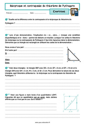 Réciproque et contraposée du théorème de Pythagore - Exercices avec les corrigés : 3eme Secondaire - PDF à imprimer