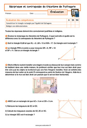 Réciproque et contraposée du théorème de Pythagore - Examen Evaluation avec la correction : 3eme Secondaire - PDF à imprimer