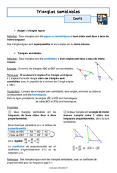 Triangles semblables - Cours : 3eme Secondaire - PDF à imprimer