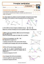 Triangles semblables - Examen Evaluation avec la correction : 3eme Secondaire - PDF à imprimer