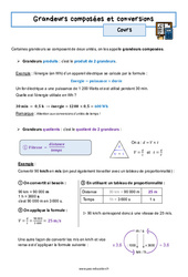 Grandeurs composées et conversions - Cours : 3eme Secondaire - PDF à imprimer