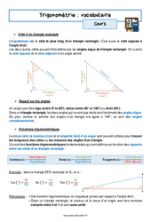 Trigonométrie - Fiches vocabulaire - Cours : 3eme Secondaire - PDF à imprimer