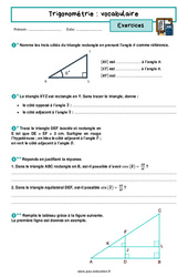 Trigonométrie - Fiches vocabulaire - Exercices avec les corrigés : 3eme Secondaire - PDF à imprimer