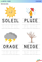 Météo - Ecriture : 1ere, 2eme Maternelle - Cycle Fondamental - PDF à imprimer