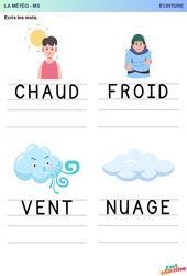 Température - Météo - Ecriture : 1ere, 2eme Maternelle - Cycle Fondamental - PDF à imprimer