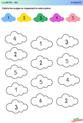 Les cinq nuages - Météo - Nombres : 1ere, 2eme Maternelle - Cycle Fondamental - PDF à imprimer