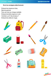 Crayons - L'école - Savoir écouter en maternelle : 1ere, 2eme Maternelle - Cycle Fondamental - PDF à imprimer