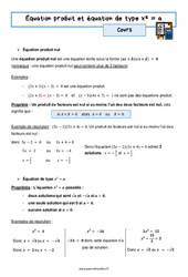 Equation produit et racine carrée - Cours : 3eme Secondaire - PDF à imprimer