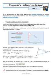 Calculer une longueur - Séquence complète sur la trigonométrie : 3eme Secondaire - PDF à imprimer