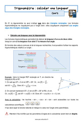 Calculer une longueur - Cours sur la trigonométrie : 3eme Secondaire - PDF à imprimer