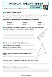 Calculer une longueur - Exercices avec les corrigés sur la trigonométrie : 3eme Secondaire - PDF à imprimer