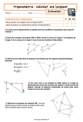 Calculer une longueur - Examen Evaluation avec la correction sur la trigonométrie : 3eme Secondaire - PDF à imprimer