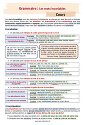 Les mots invariables - Cours : 2eme Secondaire - PDF à imprimer