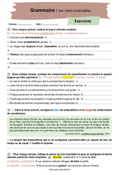 Les mots invariables - Exercices avec les corrigés : 2eme Secondaire - PDF à imprimer