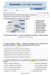 Les mots invariables - Examen Evaluation avec la correction : 2eme Secondaire - PDF à imprimer